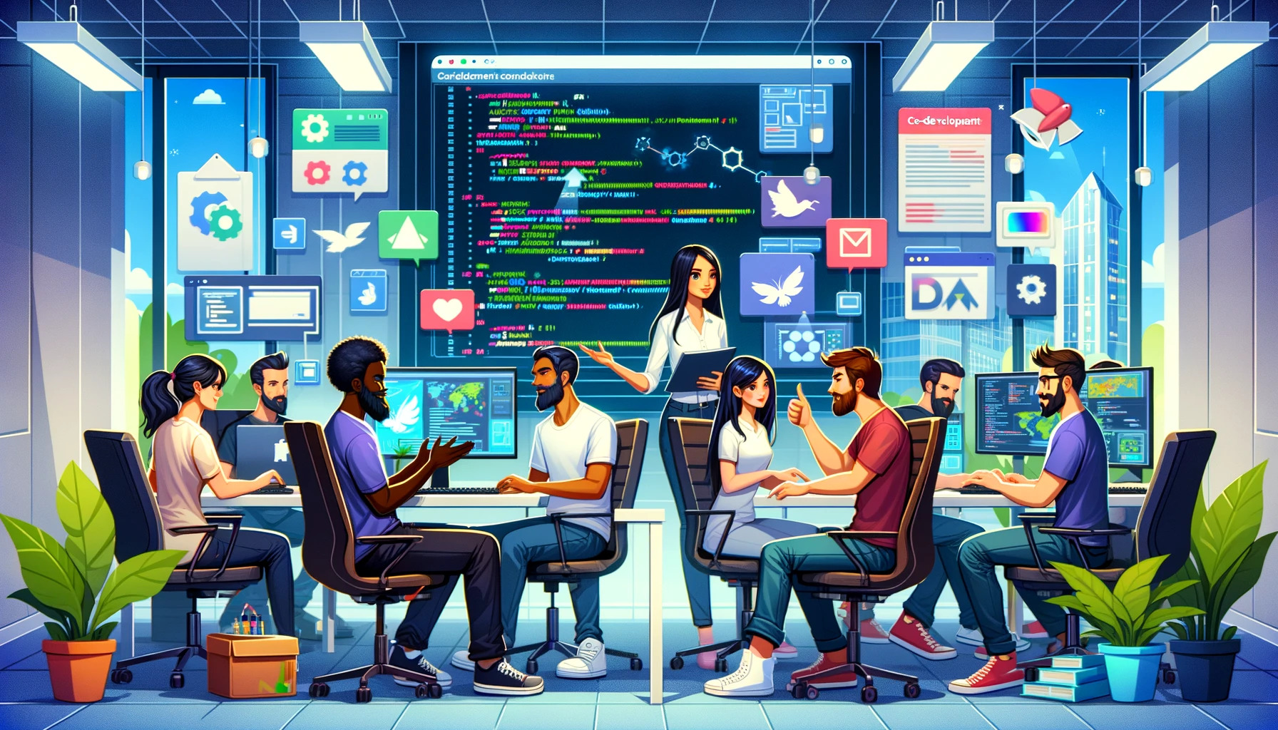 DALL·E 2023-11-24 01.03.20 - An image in a style and color palette similar to previous game graphics, focusing on the theme of co-development in gaming for a game outsourcing comp